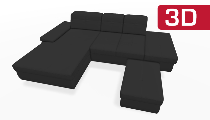 Schwarze 3D-Couch mit Armlehnen