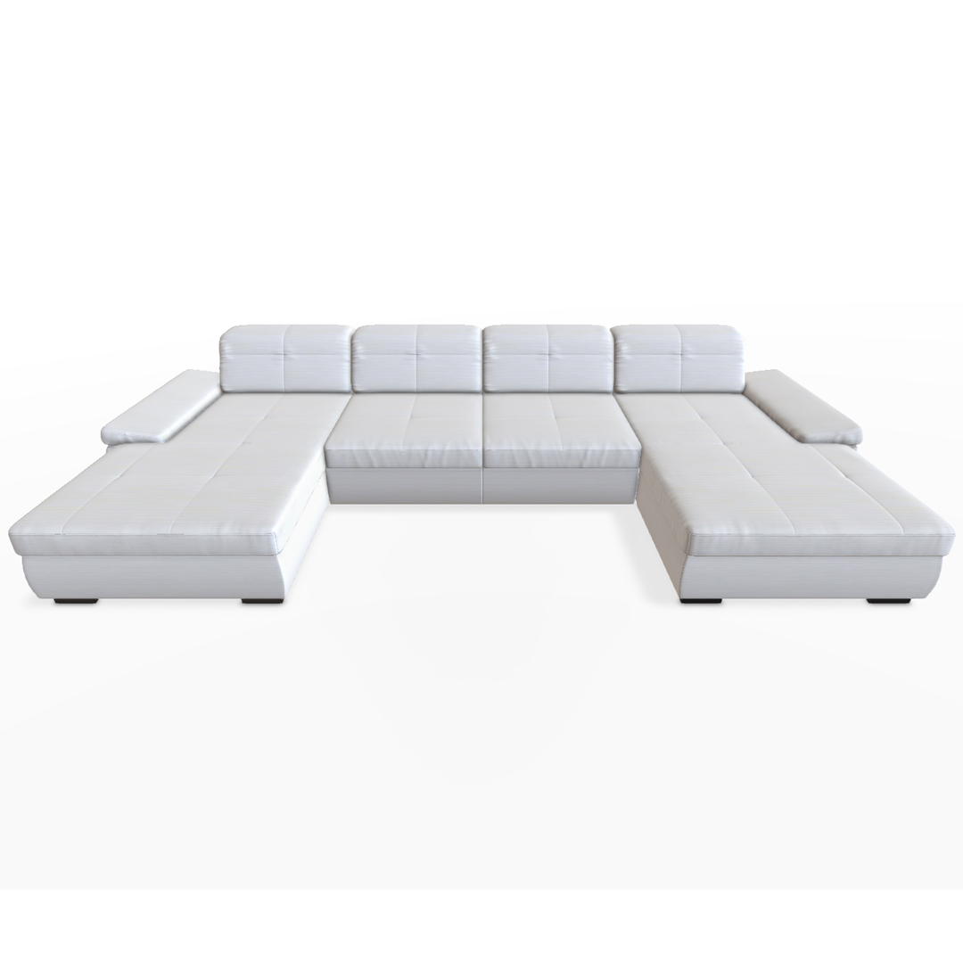 Großes weißes Ledersofa mit Chaiselongue.