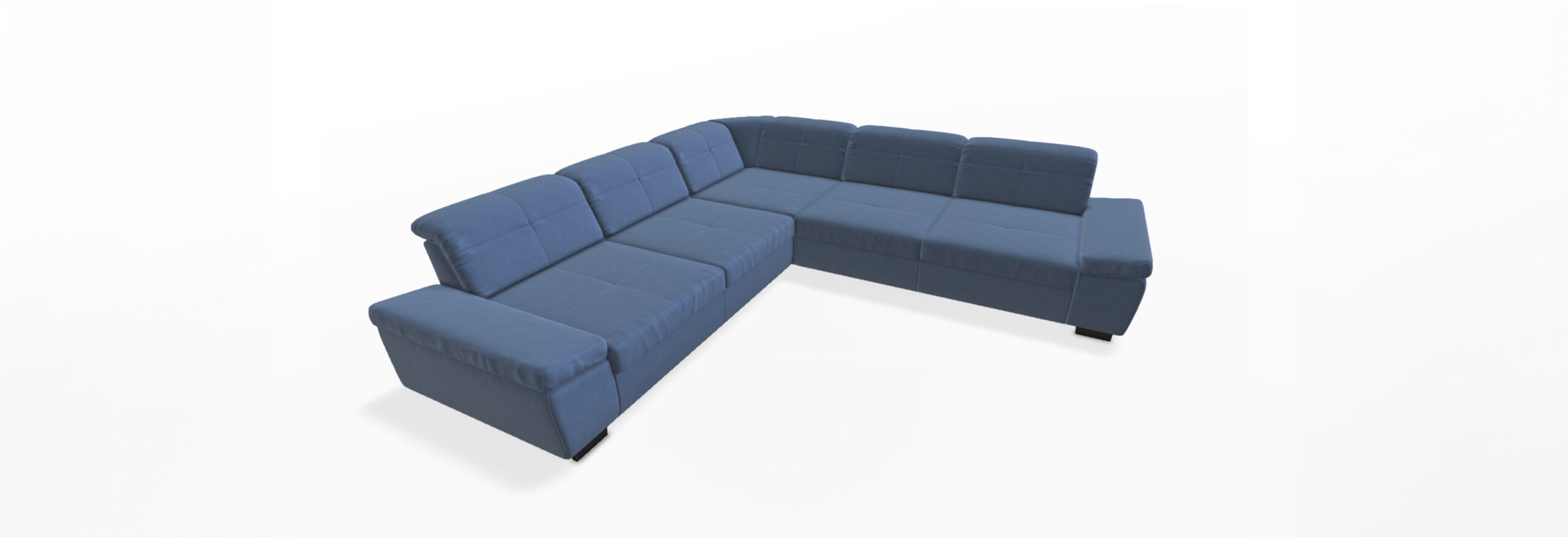 Großes, blaues, modulares Sofa mit Kissen.