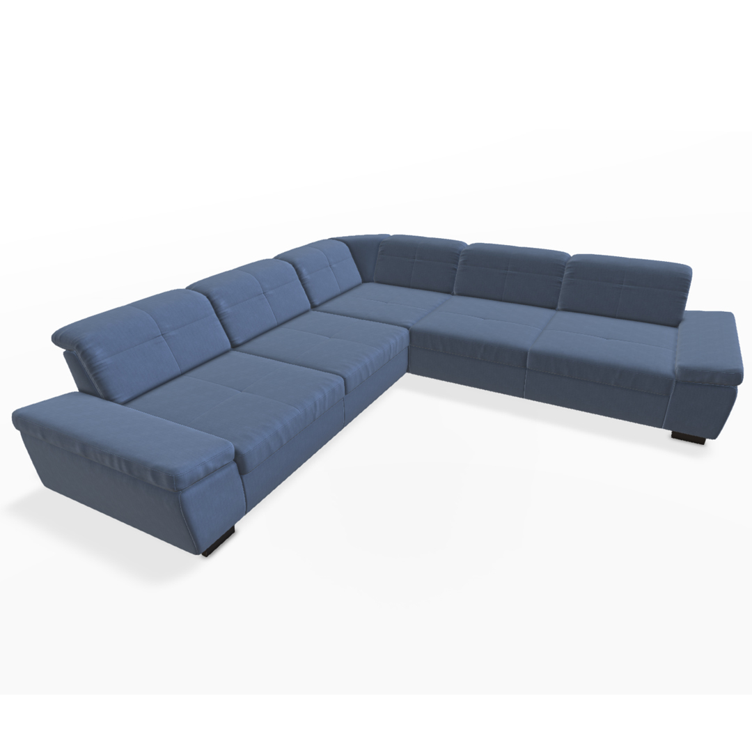 Modulares blaues Sofa mit Ecken.