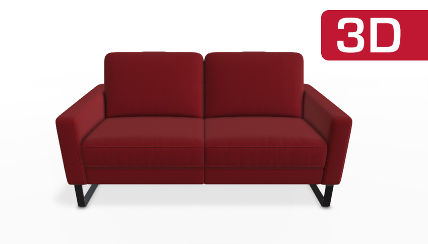Rotes zweisitziges Sofa mit 3D-Effekt.