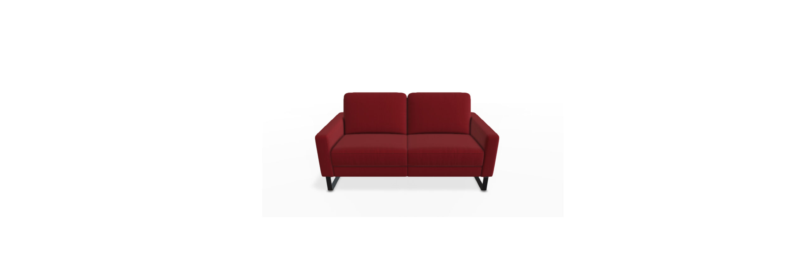 Rotes Zweisitzer-Sofa auf weißem Hintergrund.
