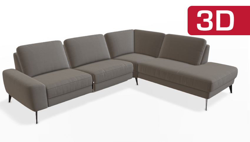 Eckiges graues Sofa mit schwarzen Füßen.