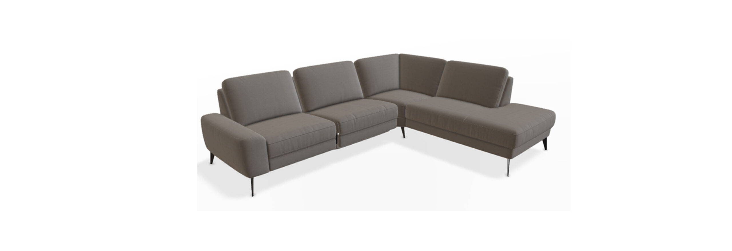 Graues L-förmiges Sofa mit Chaiselongue.