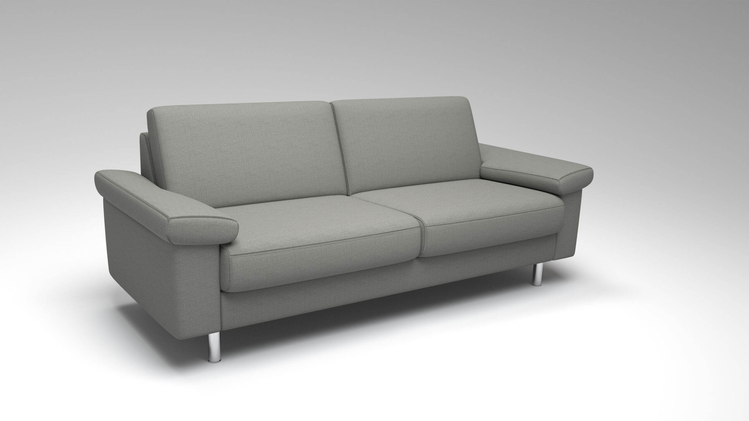 Graues Zweisitzer-Sofa mit geraden Armlehnen.
