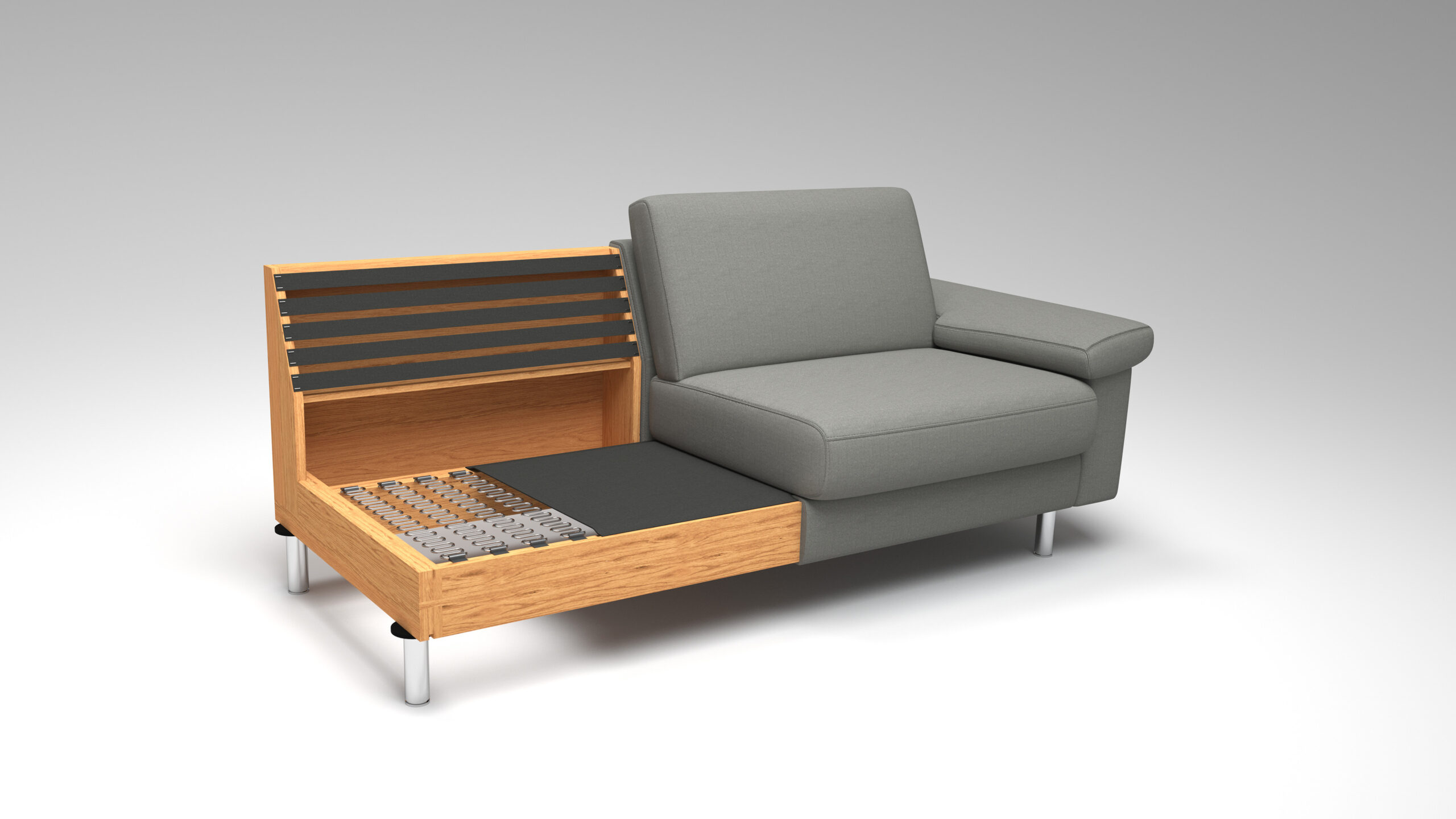 Ein multifunktionales Sofa mit integriertem Computertisch.