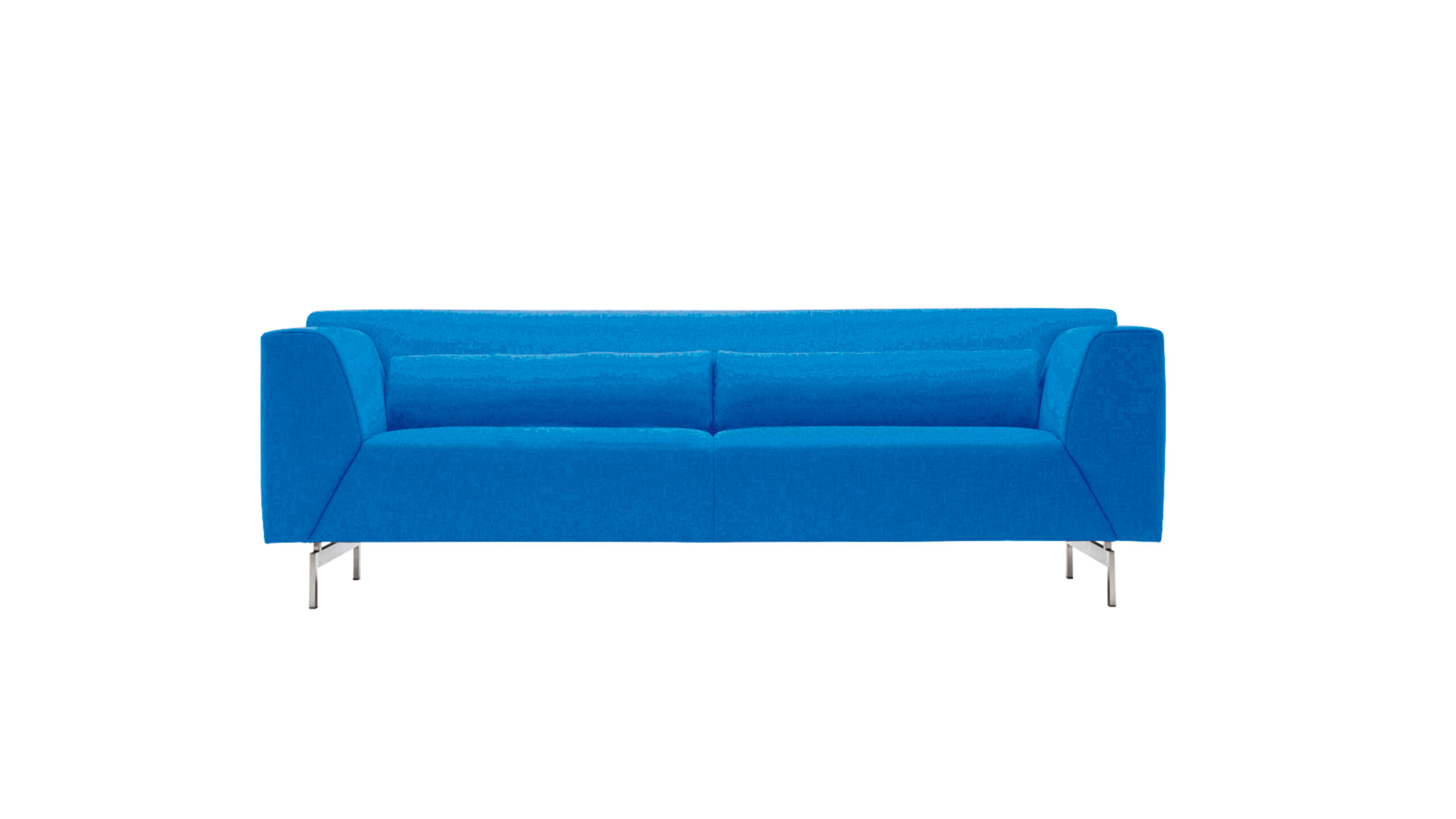 Blaues, modernes Sofa auf Metallgestell.