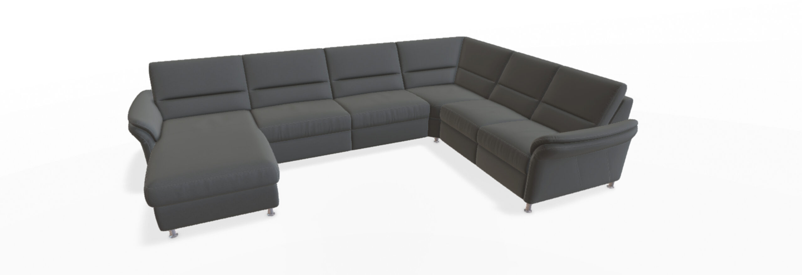 Großes, graues Ecksofa mit Kissen.