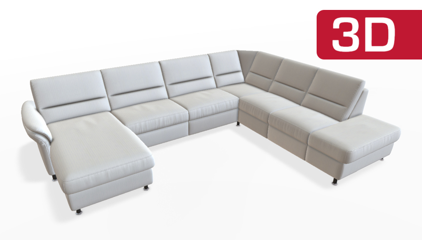 Modulares, weißes Ecksofa mit 3D-Effekt.