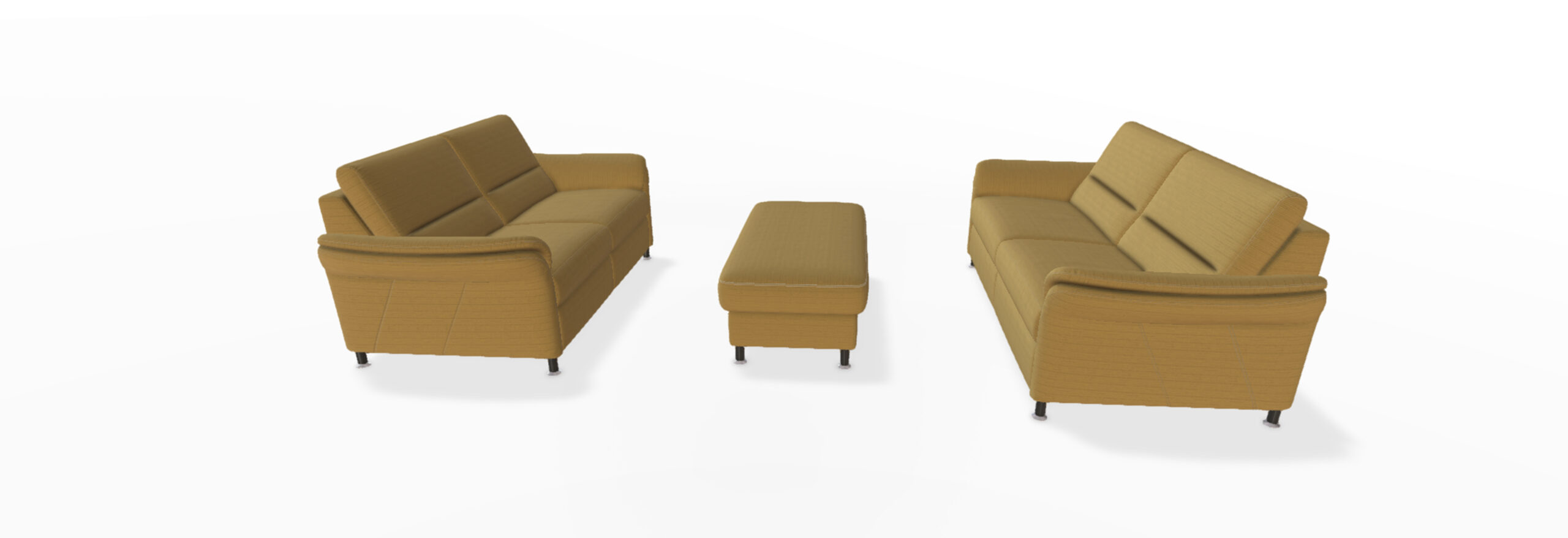 Braunes Sofa-Sitzgruppe mit Sessel und Hocker.