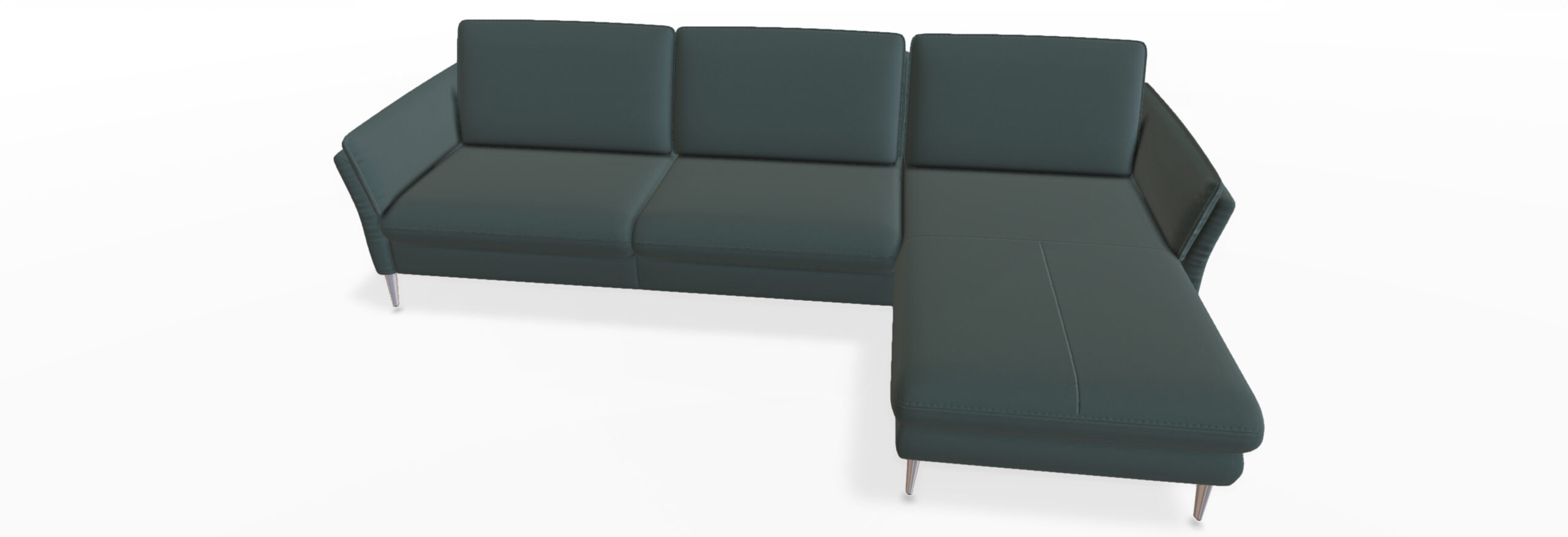 Grünes, modernes Ecksofa mit Kissen