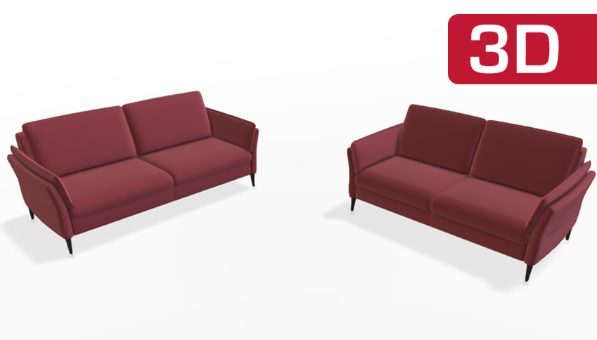 Rote 3D-Sofasets auf weißem Hintergrund.