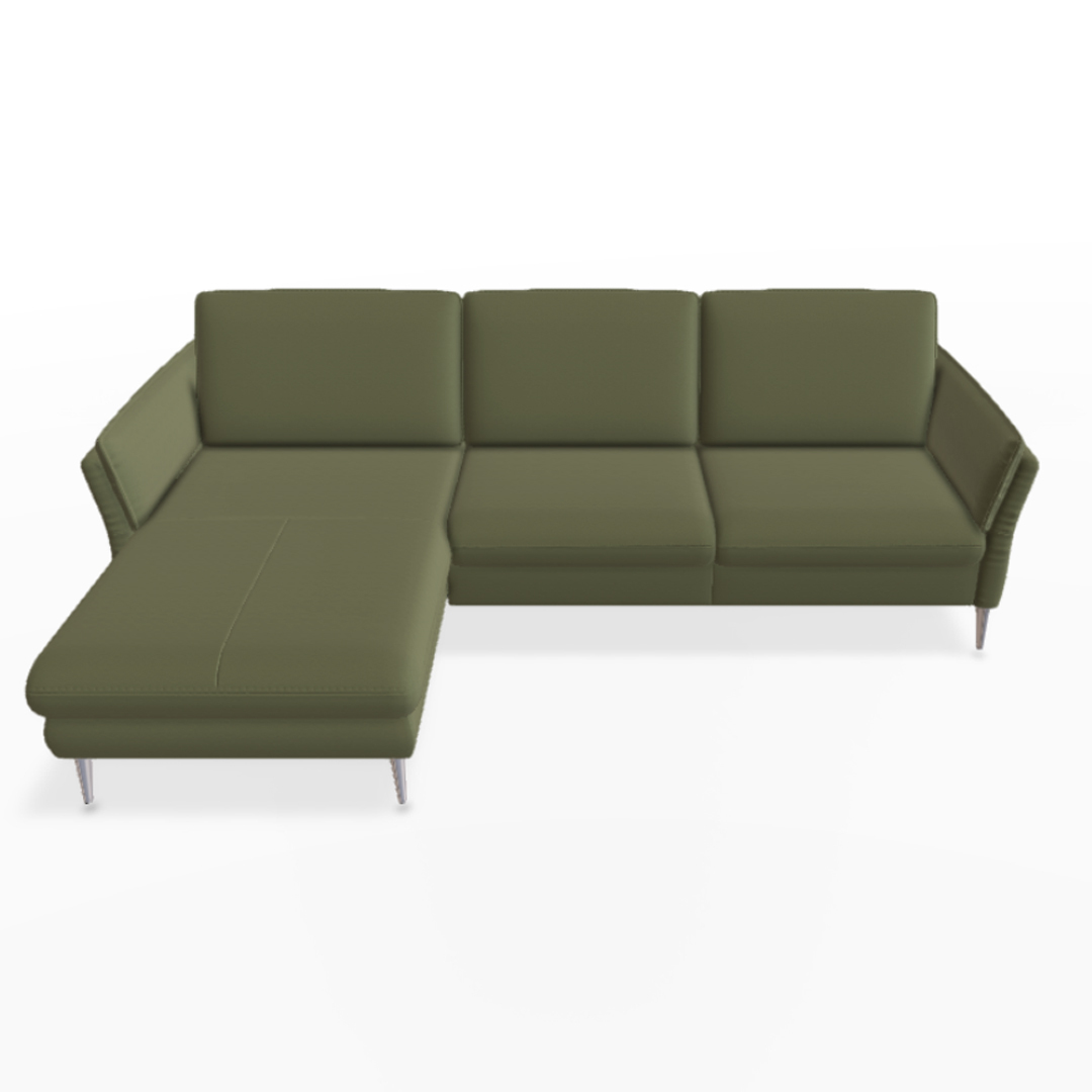 Grünes, modernes Ecksofa mit Chaiselongue.