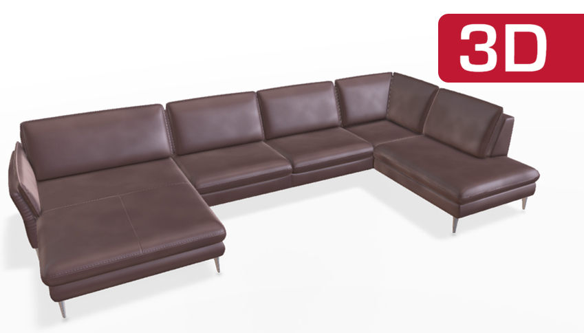 Modernes Wohnzimmer-Ecksofa in braunem Leder.