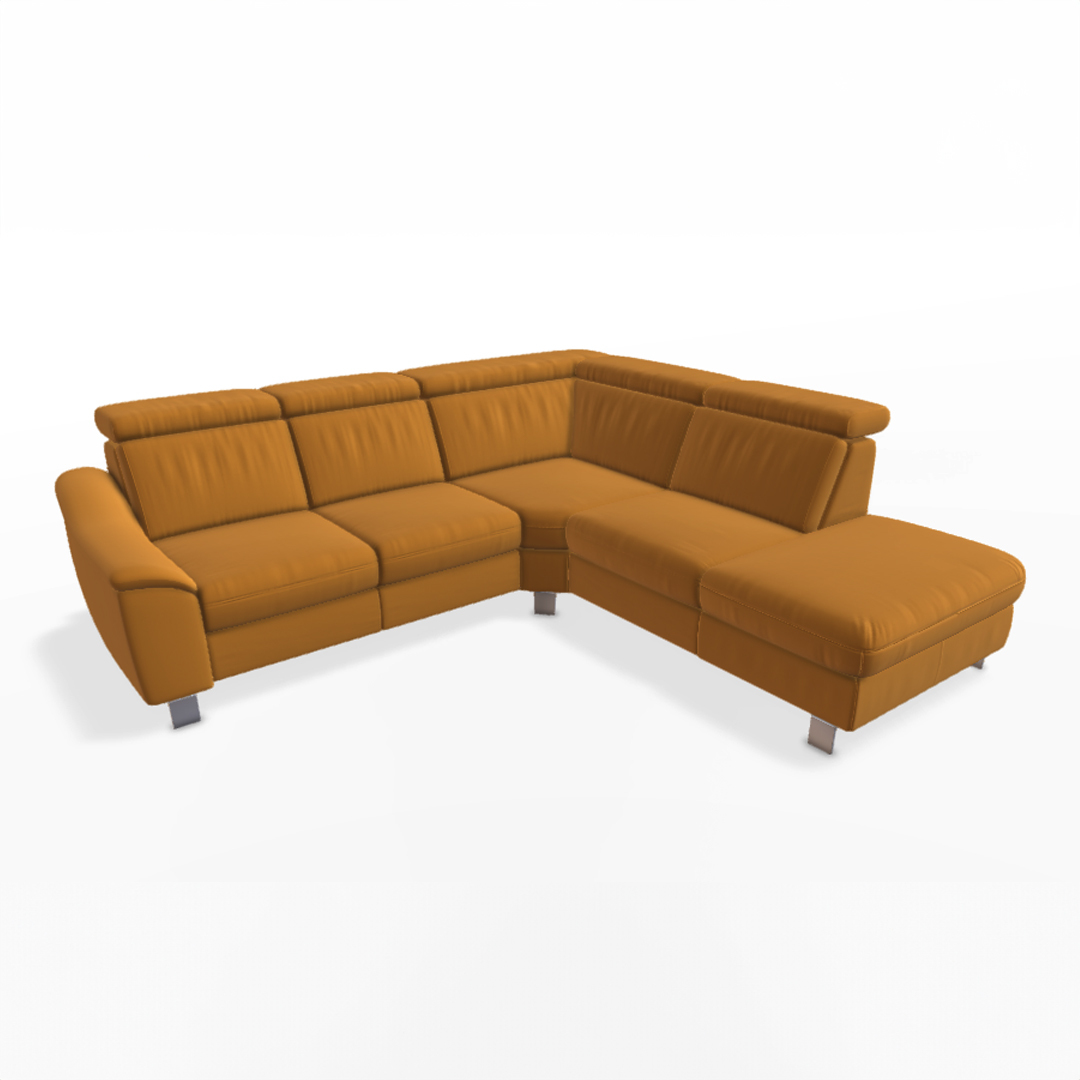 Ecksofa mit brauner Polsterung.