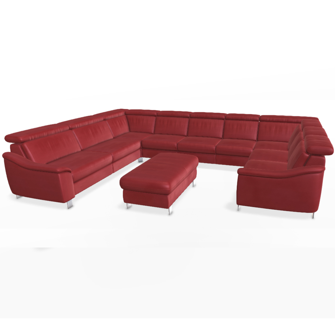 Großes rotes Ledersofa mit Ottomane.