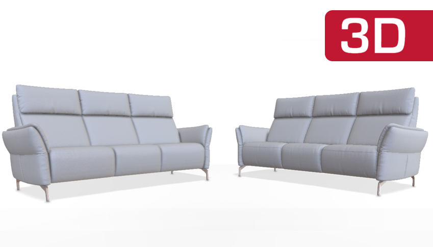Graue Ledersofas mit rechteckigen Polsterelementen.