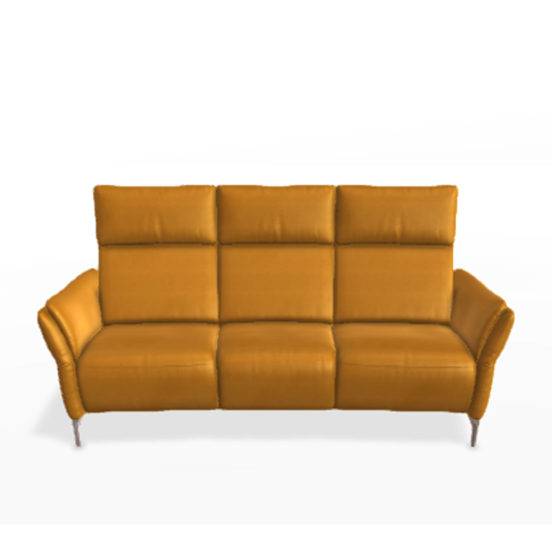Gelbe, gepolsterte Couch mit drei Sitzplätzen.