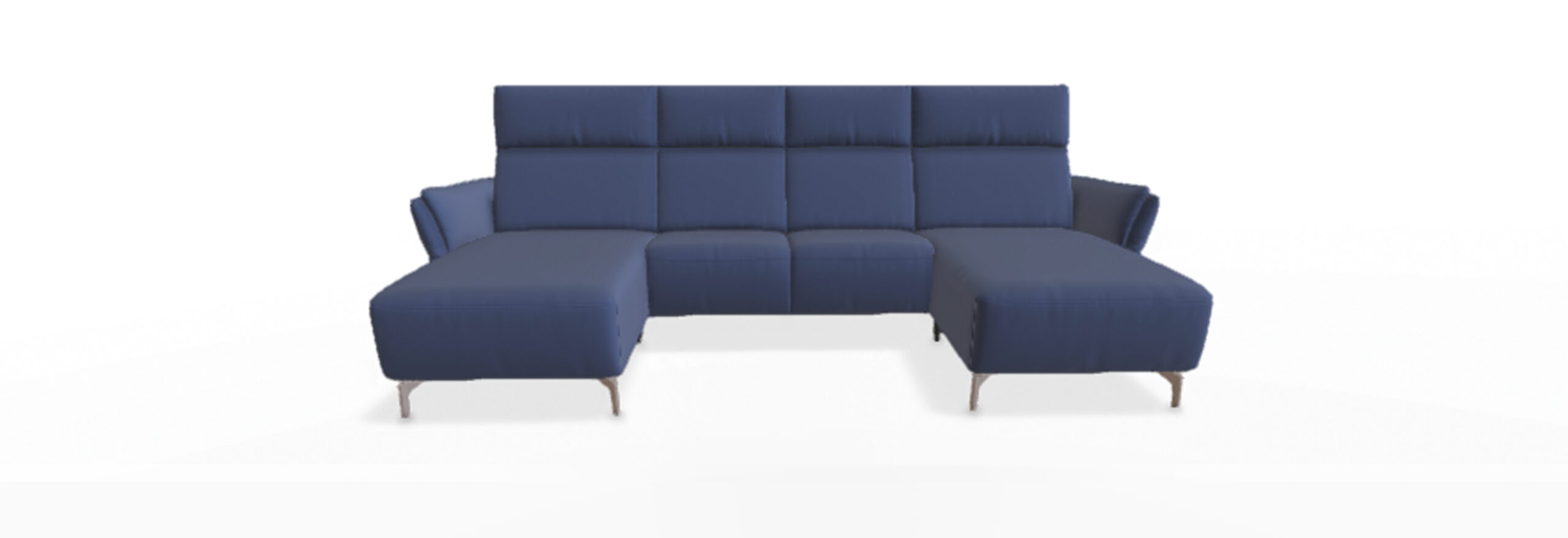 Moderne, modulare Couch in blaugrauer Farbe.