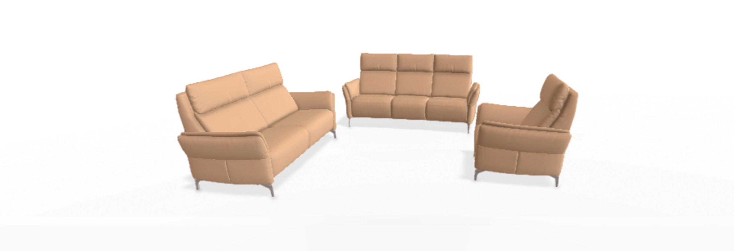 Beige Ledersofa-Garnitur mit drei Teilen