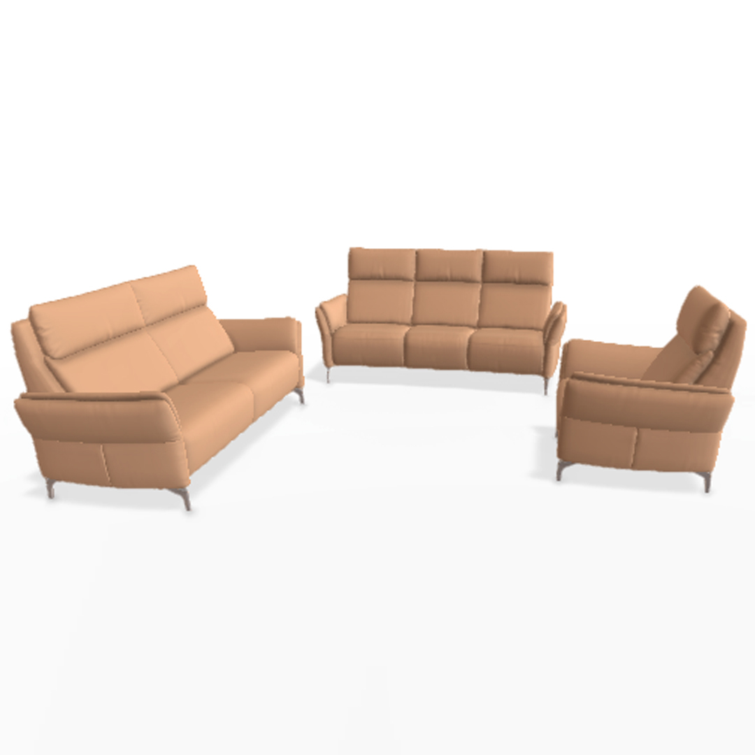 Braune Ledercouch-Sitzgruppe in modern-minimalistischem Design.