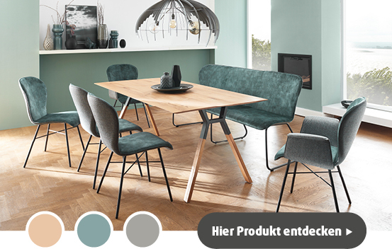 Modernes Esszimmer mit Holztisch und Stühlen.