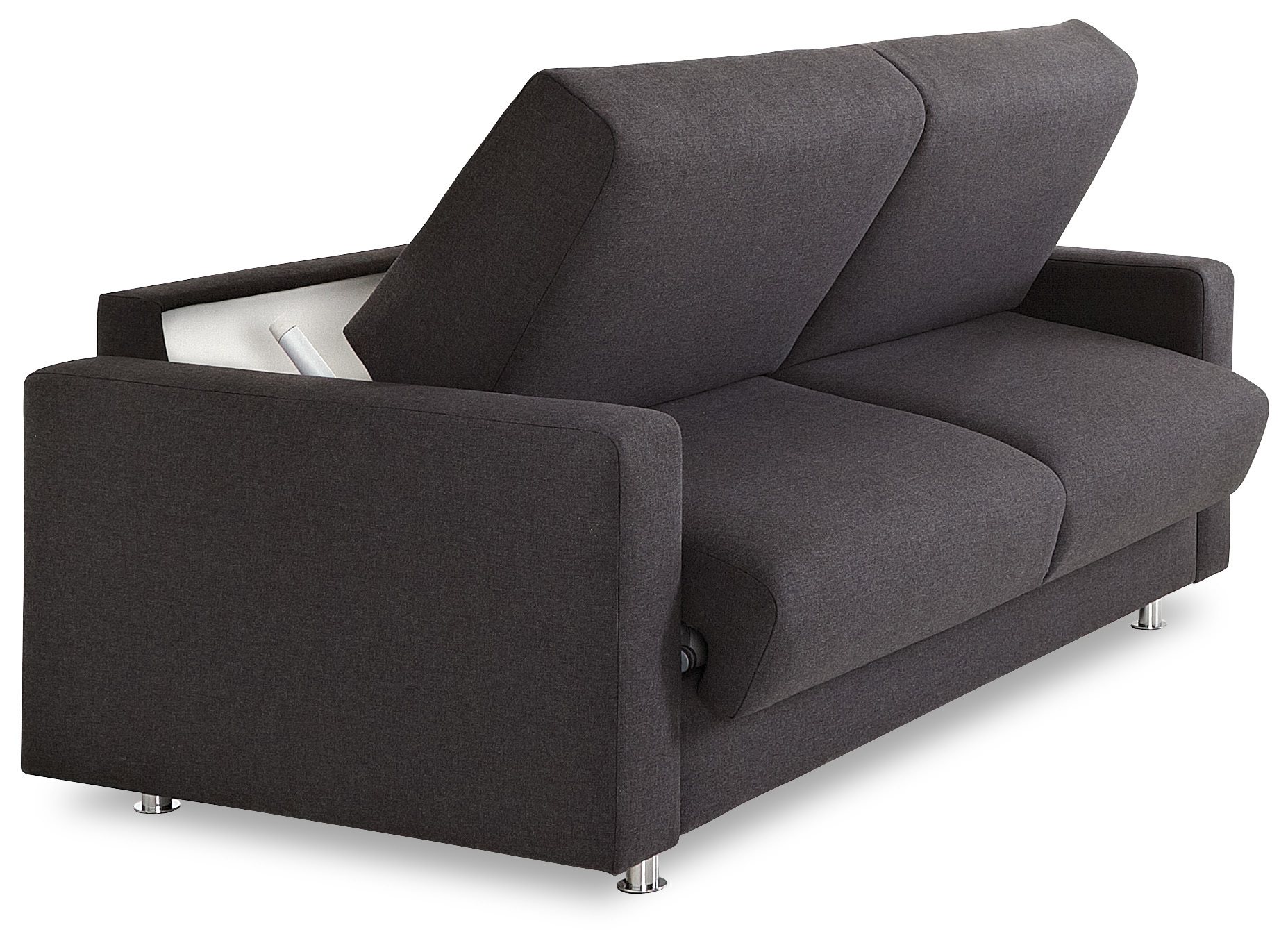 Graues Ecksofa mit Stauraum.