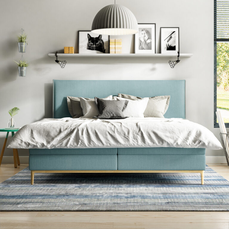 Gemütliches modernes Schlafzimmer mit Kunstwerken