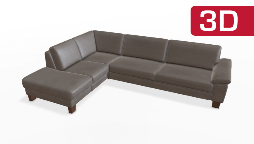 Modernes Ecksofa mit Gestell aus Holz.