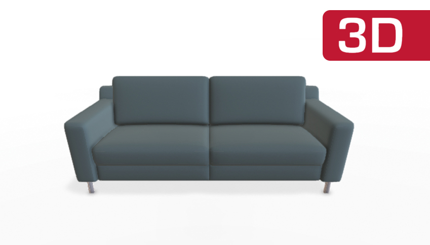 Graues 3D-Sofa mit Kissen.