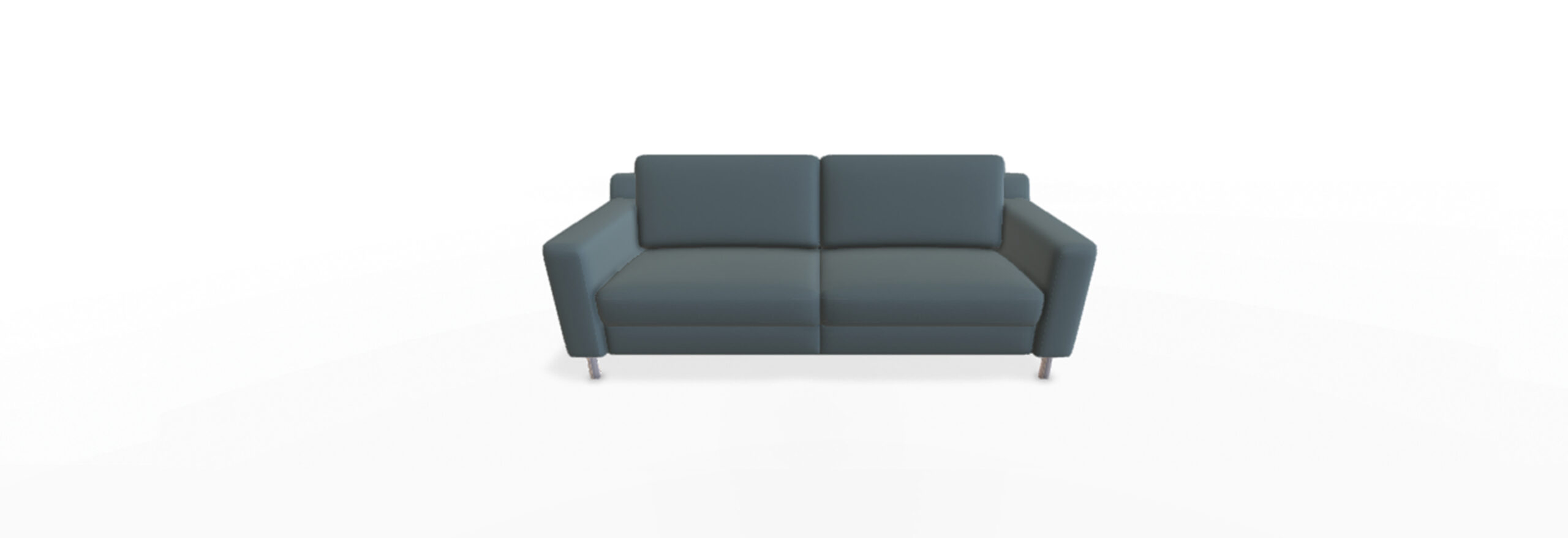 Zweisitziges graues Sofa mit Polstern.