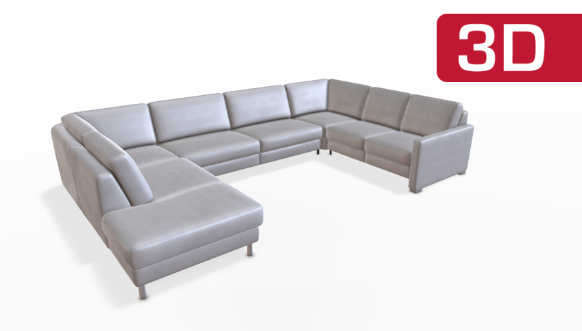 Modulares Ecksofa aus grauem Leder.