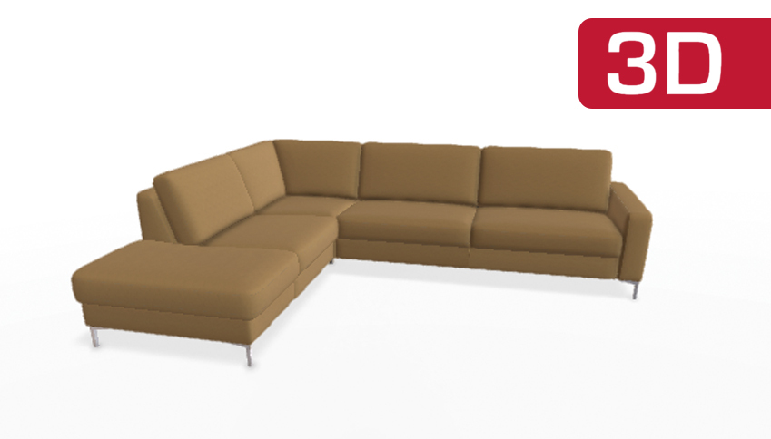 Moderner, beige Ecksofa mit Chaiselongue.
