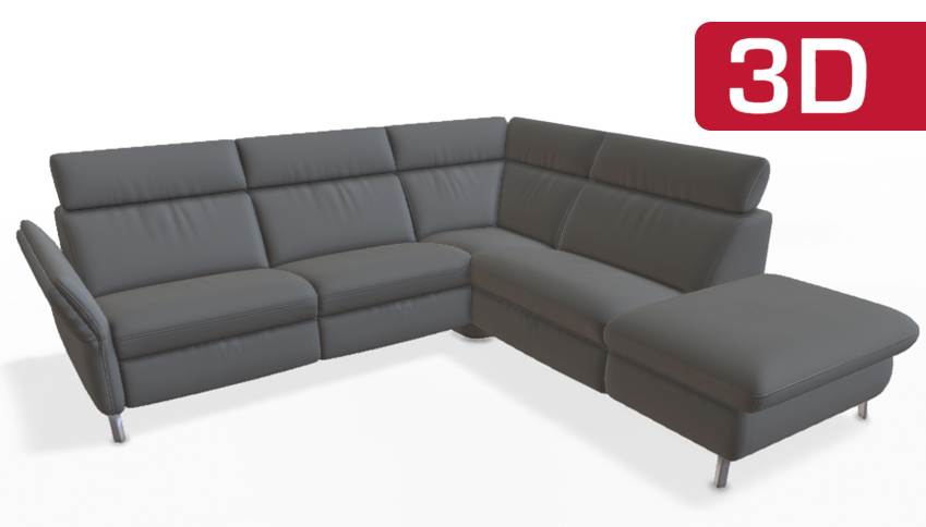 Modernes, graues Ecksofa mit Chaiselongue.