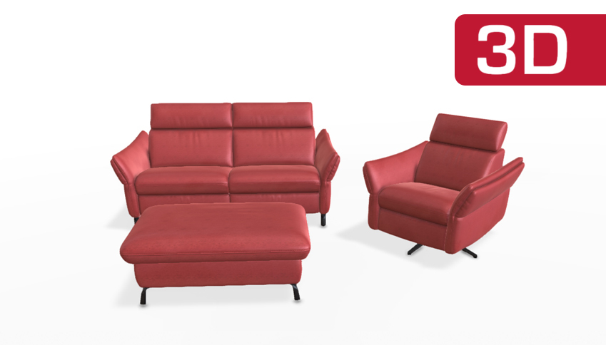 Rote Ledersessel und Sofa in 3D.