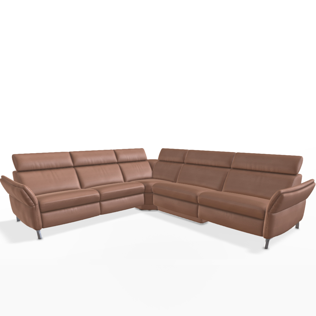 Braunes L-förmiges Ledersofa.