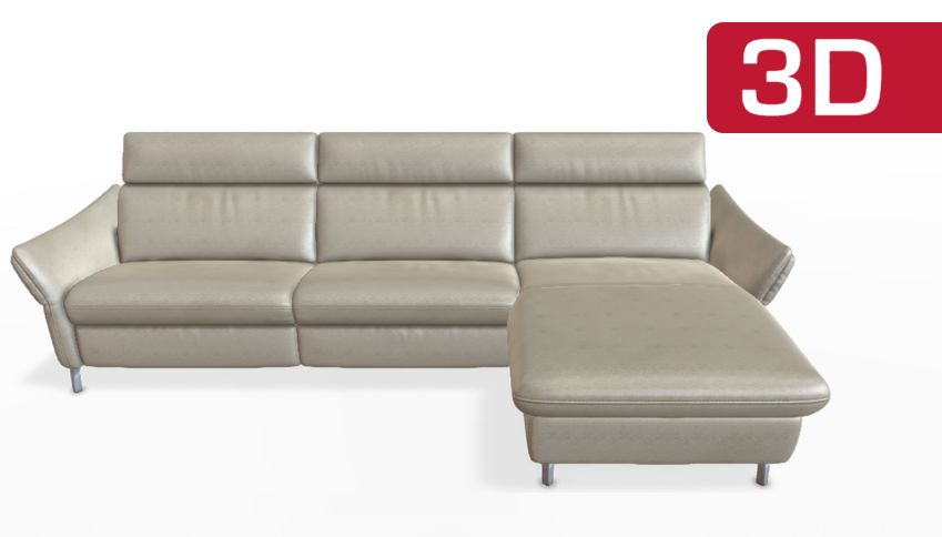 Beige Ledercouch mit Chaiselongue.
