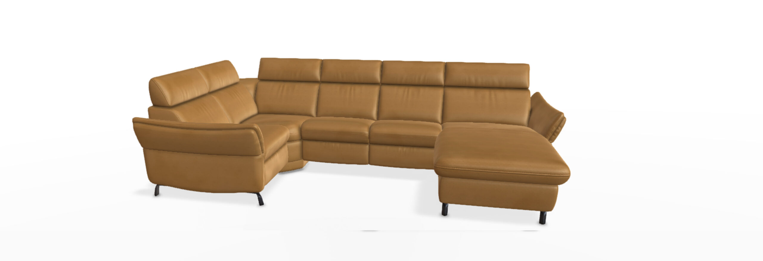 Braune Ledercouch mit Recamiere