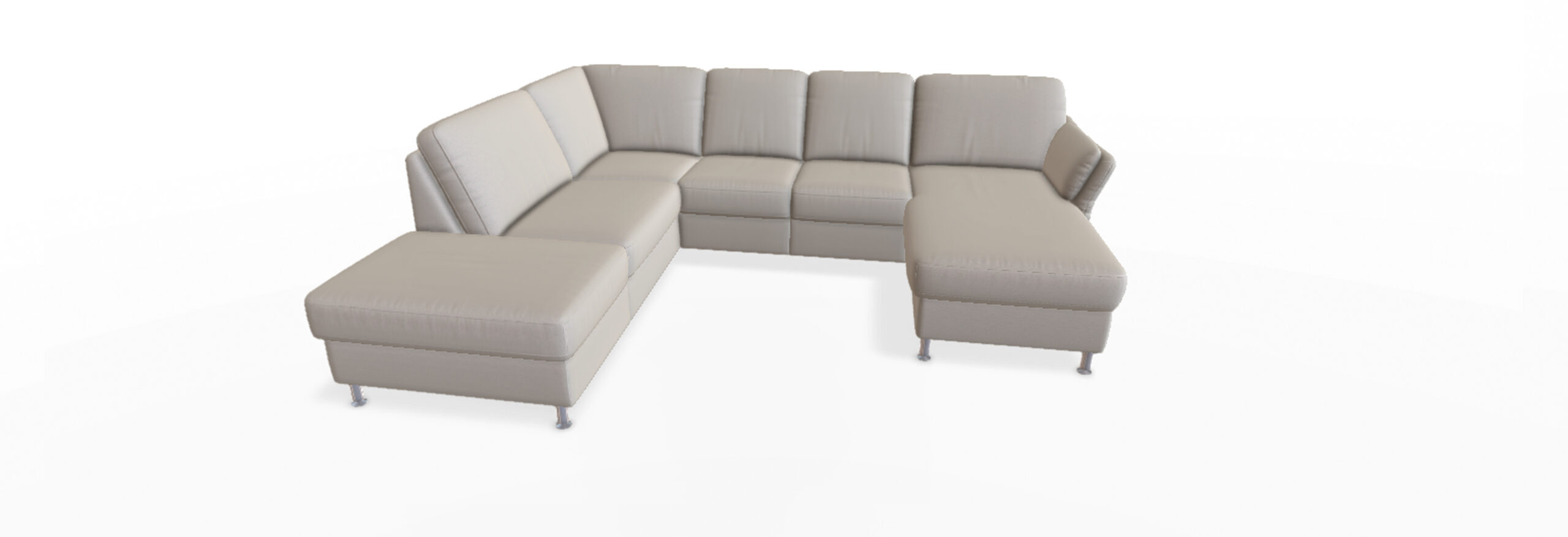 Modern, beige Ecksofa mit Chaiselongue.