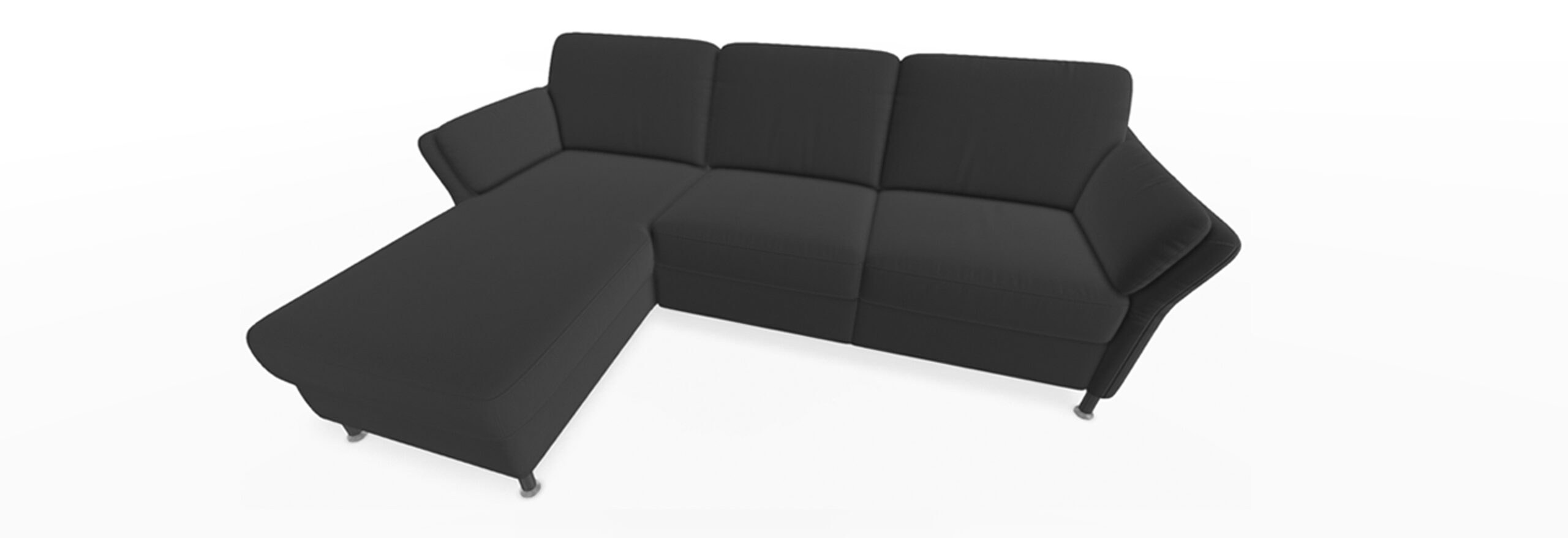 Schwarzes, modernes Ecksofa mit Recamiere.