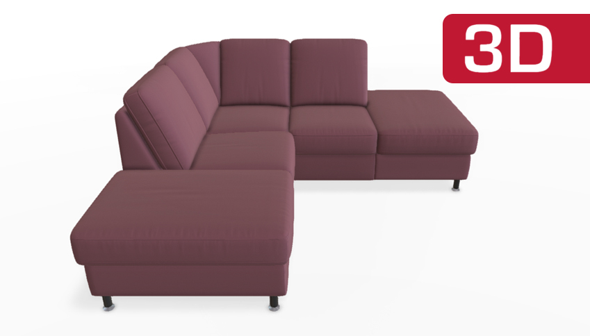 Lila, gepolstertes, modernes Ecksofa.