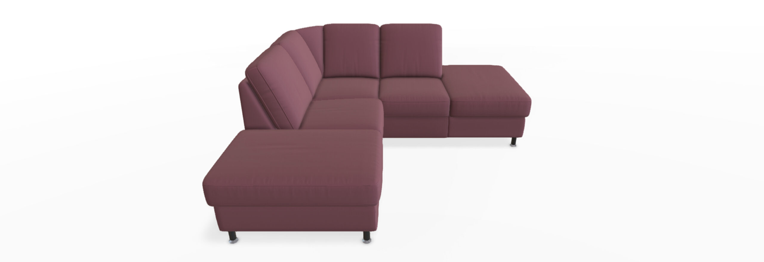 Modulares Wohnzimmersofa in burgunderroter Farbe.