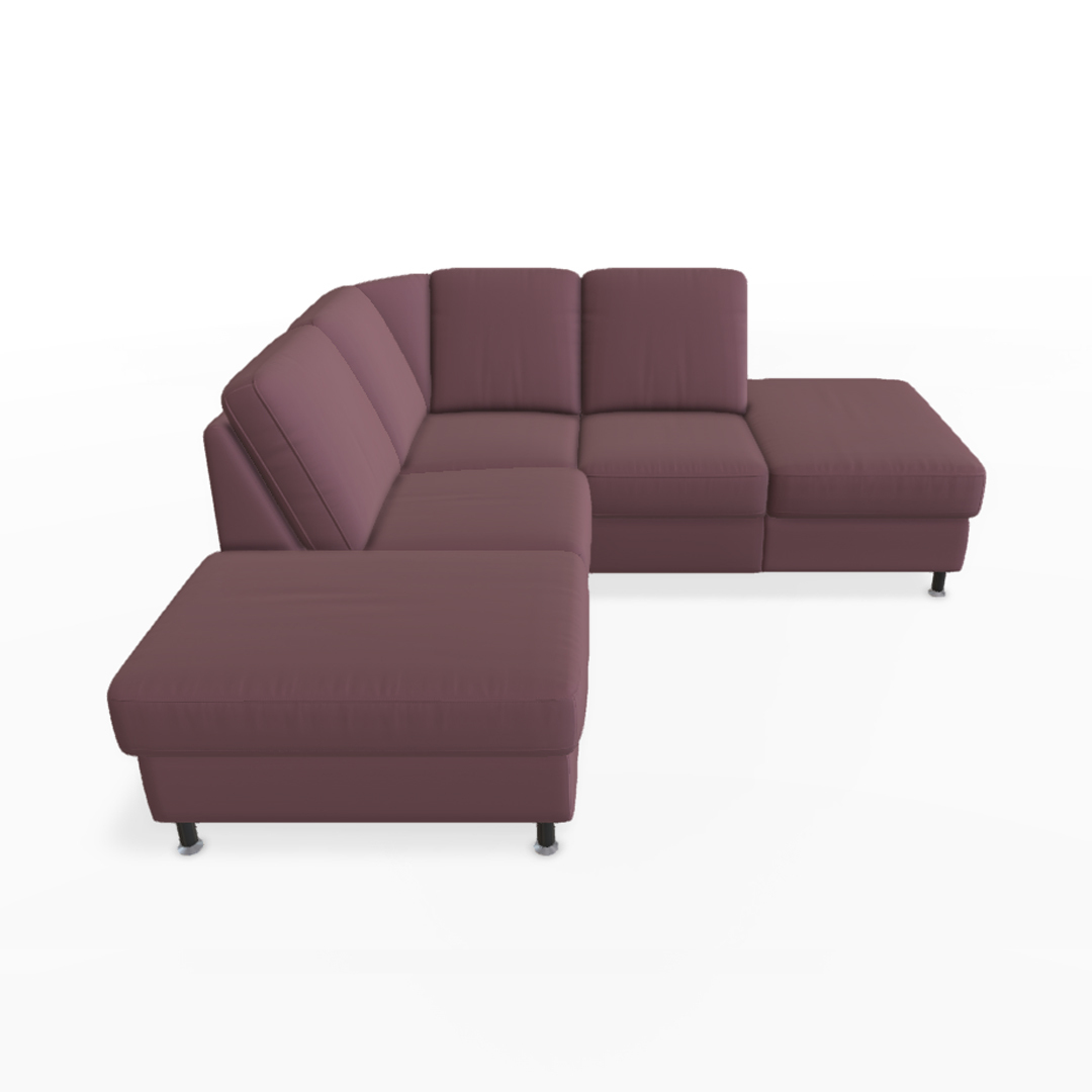 Modernes Ecksofa in lila Farbe.