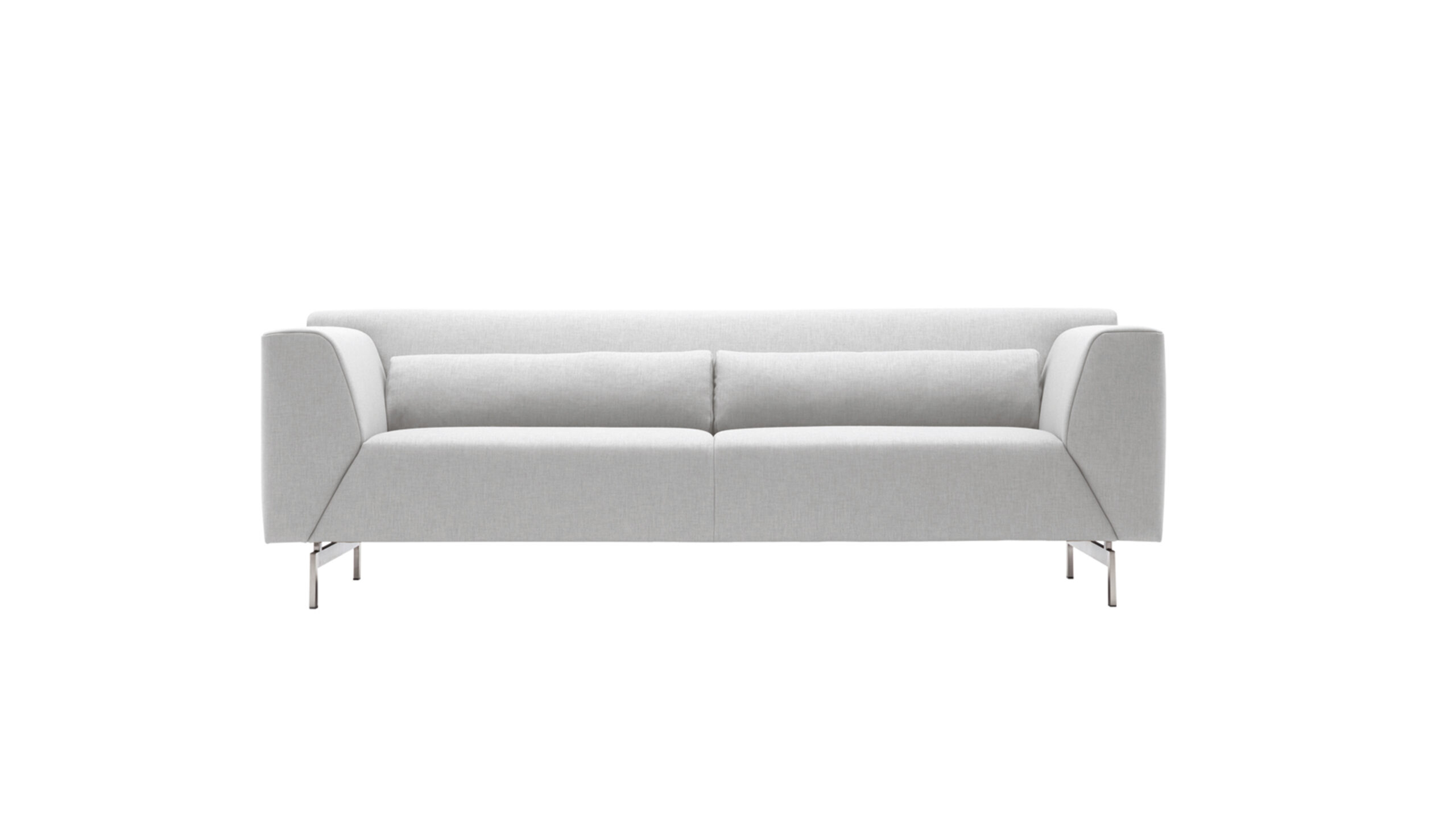 Modernes, graues Sofa mit Metallbeinen.
