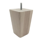 Quadratischer grauer Holzhocker mit metallischer Befestigung.