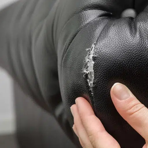 Rissiger schwarzer Lederhandschuh in Schwarz-Weiß.