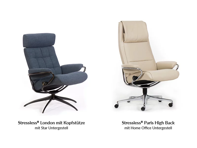 Zwei verschiedene moderne Bürostühle für Zuhause.
