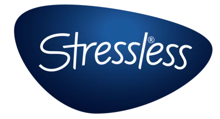 Stilisiertes blau-weißes "Stressless"-Logo.