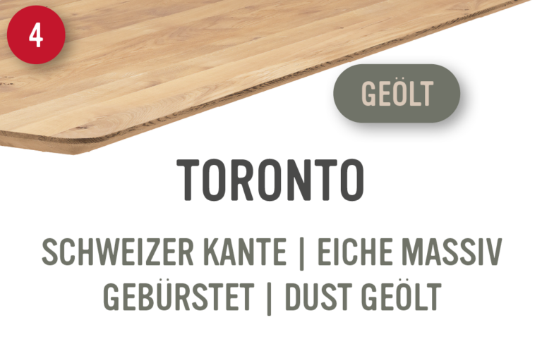 Schweizer Kante, eiche massiv, Geburtsort Toronto, staubig geölt.