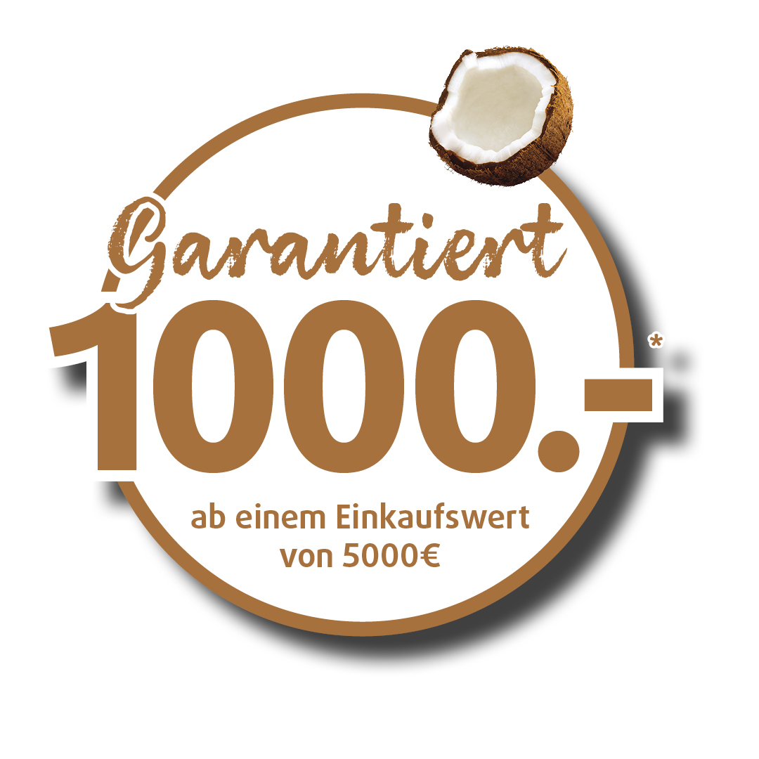 Button im Kokosnuss-Stil – 1000€ geschenkt bei einem Einkaufswert von 5000€